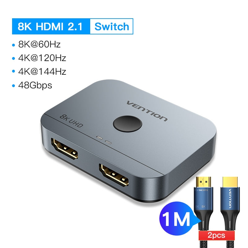 Vention HDMI Switcher 8K Bi-Direction 2.1 HDMI Switch 1x2/2x1 Adapter 2 in 1 Out Converter for PS4/5 Xiaomi TV Box HDMI Splitter