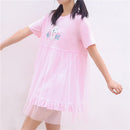 Summer Lolita Tulle Dresses 2022 Women Kawaii Bunny Cute Girl Anime Short Sleeve Pink White Casual T Shirt Dress Female Clothing
