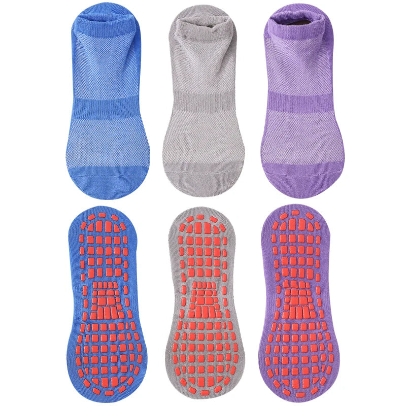 3 Pairs Men's Non-slip Silicone Floor Socks Casual Cotton Mesh Breathable Cozy Yoga Trampoline Foot Massage Ballet Dance Unisex