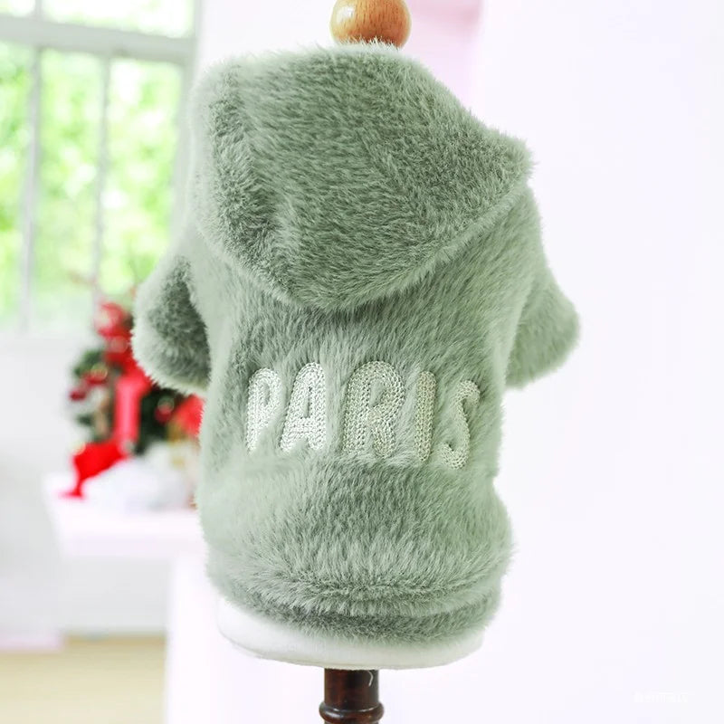1PC Pet Apparel Cat Dog Autumn and Winter Thickened Warm Green Paris Letter Hat Coat Suitable for Small and Medium sized Dogs