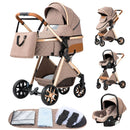 Luxury Baby Stroller 3 in1 Portable Travel Baby Carriage Aluminum Frame Folding Prams High Landscape Car for Newborn Baby BLACK