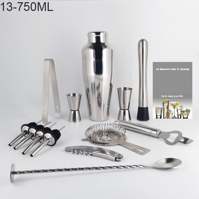 Boston Cocktail Shaker Mixer Kit Bar Bartender 750/600ml 550ML Stainless Steel Glass Shakers Spoon Pourer Straw Ice Tong Tools