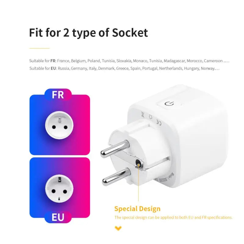 WiFi / Zigbee Socket Tuya EU Smart Plug 16A / 20A Power Monitor SmartLife Voice Remote Control Work With Alexa Google Home Alice