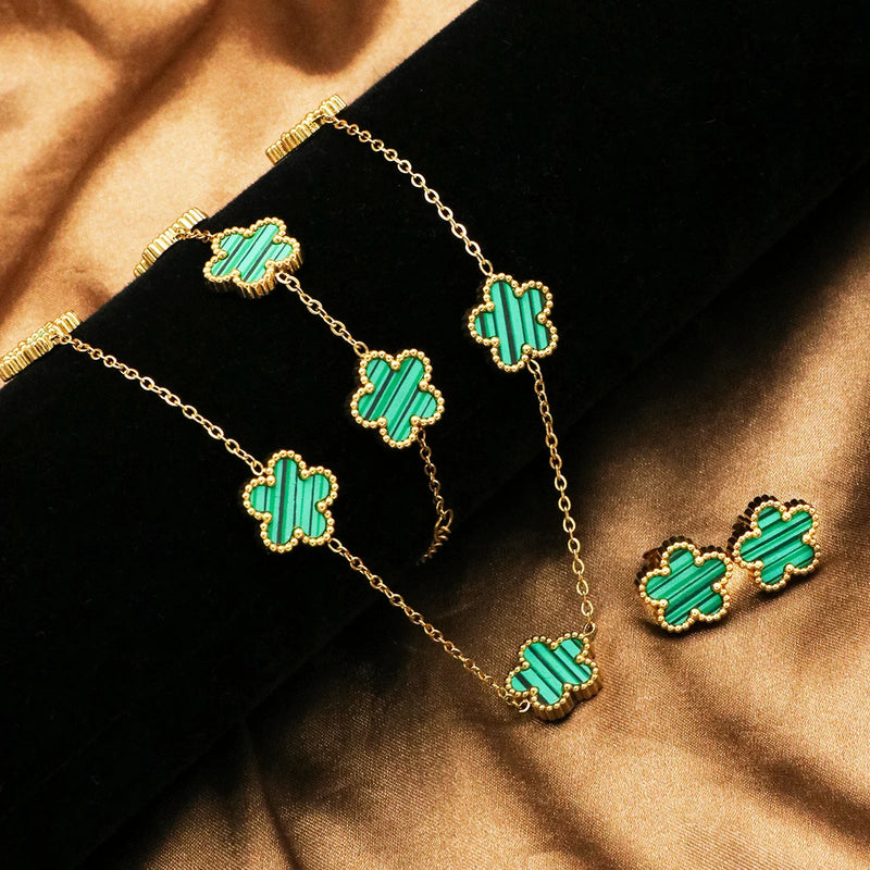 Fashion Luxury Five Leaf Flower Pendant Bracelet Earrings Jewelry Necklace For Women Gift Trendy Stainless Steel Clover Jewelry