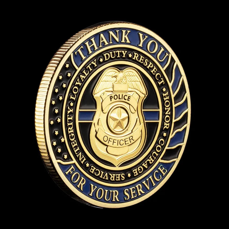 Thank You for Your Service Challenge Coin Prayer God Bless The Police Thin Blue Line Golden Plated Commemorative Coin