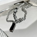 Men Stylish Black Stone Choker Necklaces,Chic Double Layers Chain Collar,Valentine's Father's Day Birthday Party Gift