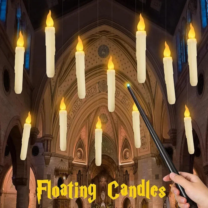 Floating LED Candles with Magic Wand Remote Control Flameless Remote Taper Electronic Candle Christmas Party Decor Candle Lights