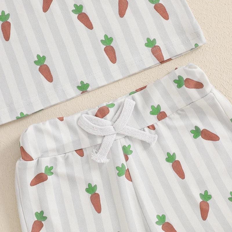0-3Years Baby Boys Easter Outfits Carrot Stripe Print Short Sleeves T-Shirt and Elastic Shorts 2 Piece Sets for Boys