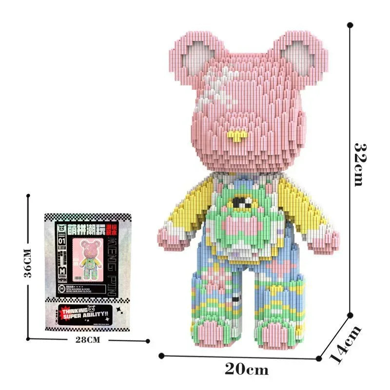 Hot 3D Kawaii Bear Model Micro Diamond Building Block With Light Developmental Brick Toys For Boys Kids Children Birthday Gifts