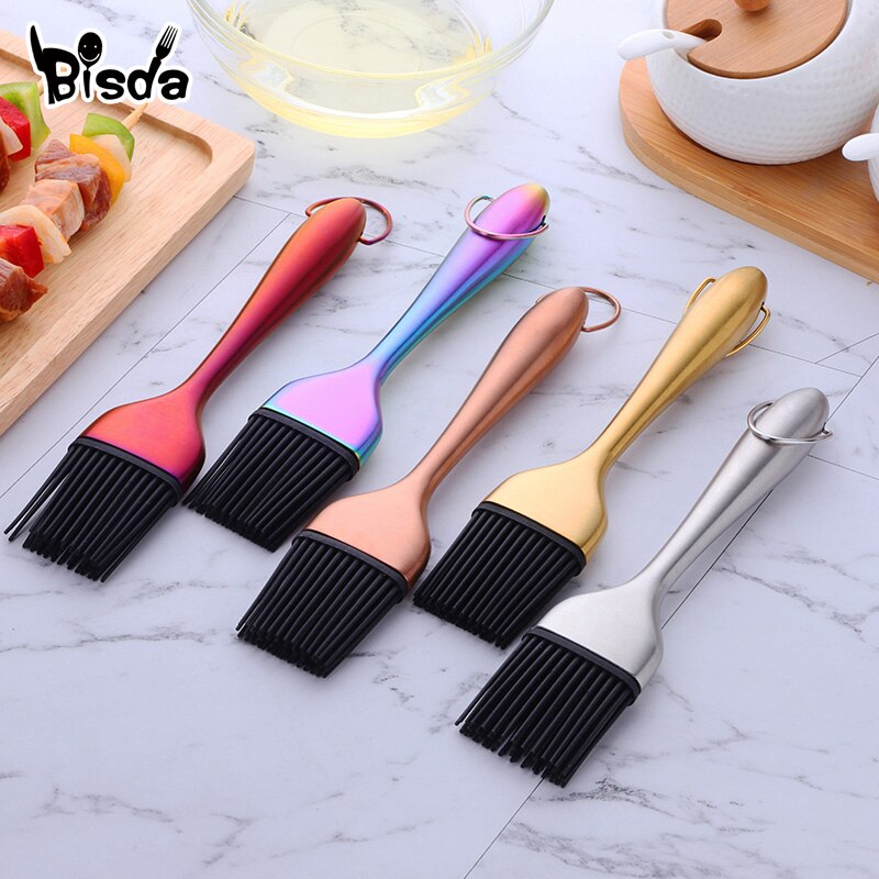 1/2Pc Stainless Steel Oil Brush Silicone Handle BBQ Basting Brush Butter Bake-ware Bread Kitchen Utensils Oil Brush for Grilling