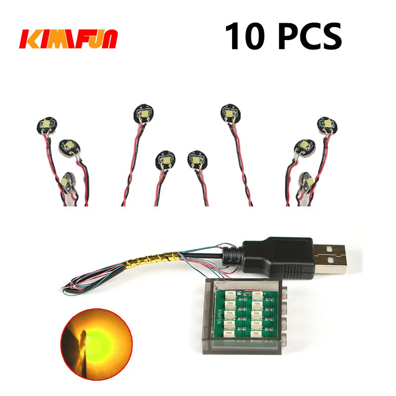 10PCS 0.8mm Pin RGB LED Building Blocks USB Lamp DIY Street Light City Electric Decorate 1X1 Brick Compatible All Brands