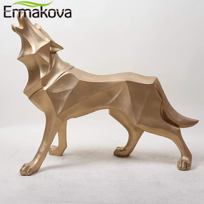 ERMAKOVA Wolf Statue Modern Abstract Geometric Style Resin Wolf Animal Figurine Office Home Decoration Accessories Gift
