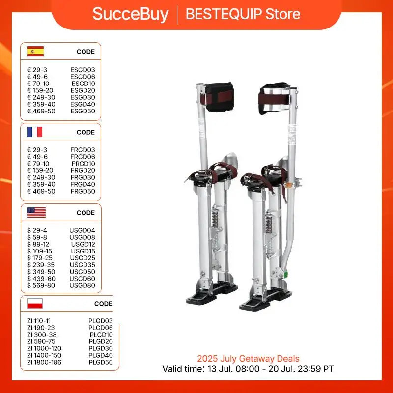 SucceBuy  Drywall Stilts 18''-30''/36''-50'' Adjustable Aluminum Tool Stilts with Protective Knee Pads Non-Slip Work Stilts
