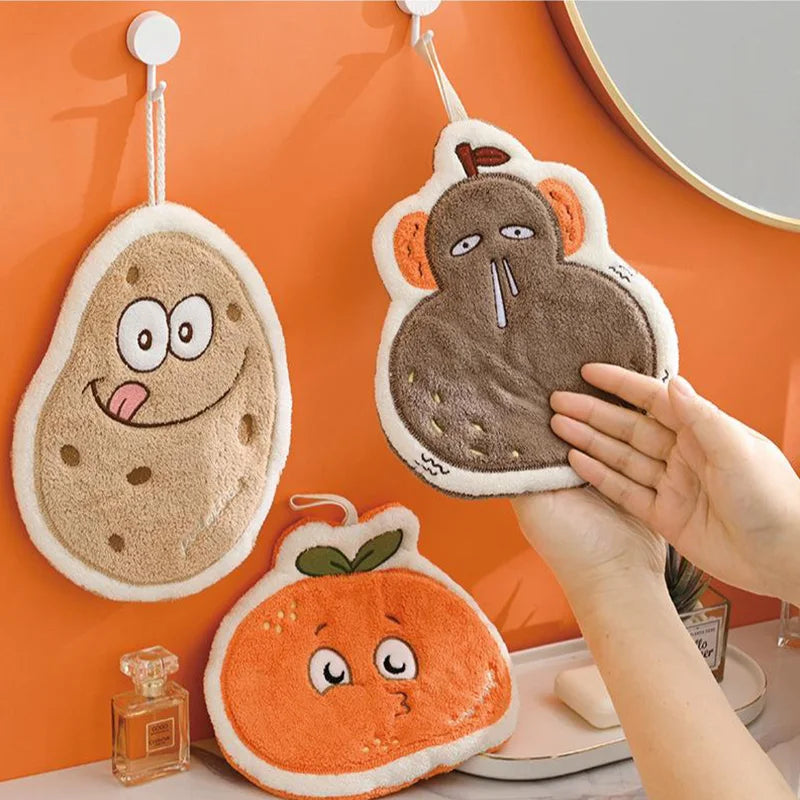 Cute Hand Towel Cartoon Wipe Handkerchief Rag  Vegetable Shape  Towels for Kitchen Bathroom KidsHanging Towel Soft Dish cloth