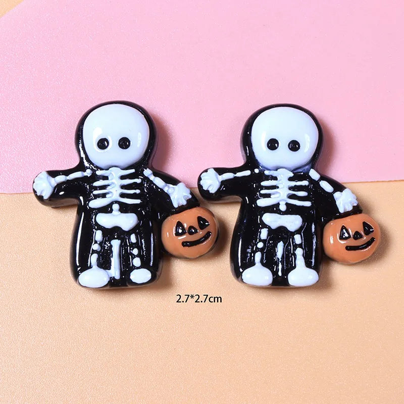 10Pcs New Cute Resin  Mini Halloween Collection Flat Back Manicure Parts Embellishments For Hair Bows Accessories