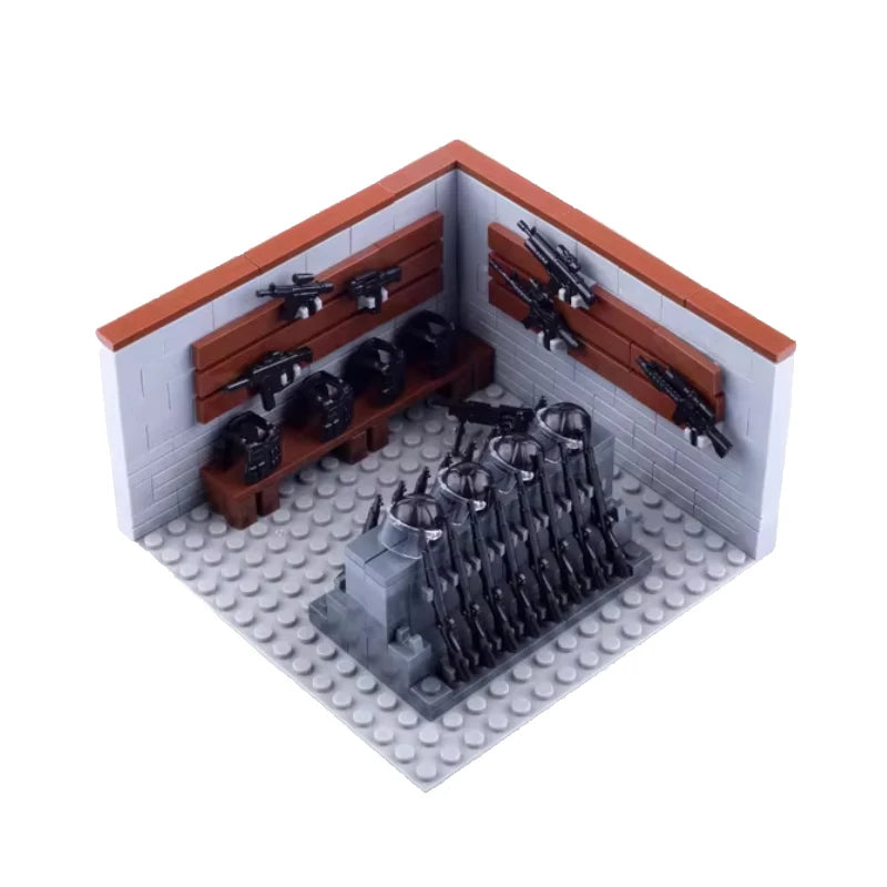 Military MOC Sentry Building Block Soldier Sandbag Fence Cannon Shell Barbed Wire Weapon Rack Training Field Watchtower Toy K018