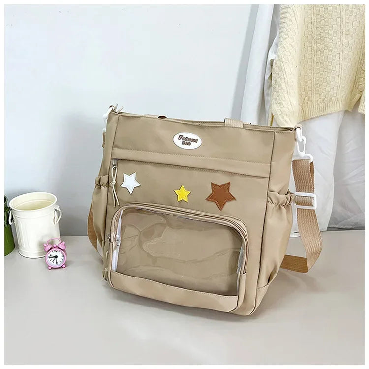 Candy Color Women Shoulder Bag Nylon Star Anime Expo Badge Display Handle Bag Versatile Girl Student Commuter Crossbody Bag