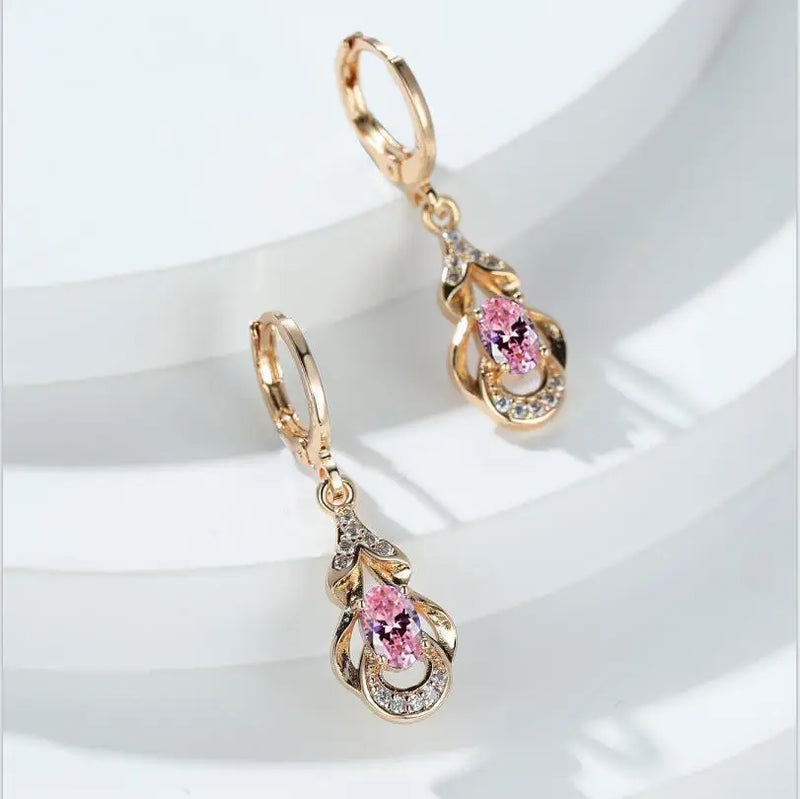 Trendy Luxury Rainbow Crystal Hoop Earrings Dainty Champagne Gold Color Stud Earrings For Women Engagement Wedding Jewelry Gift