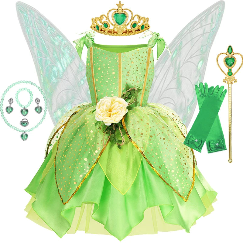 Disney Children Tinker Bell Princess Costume Girl Party Fancy Flower Vestido Christmas Birthday Carnival Dress Up Disguise Frock