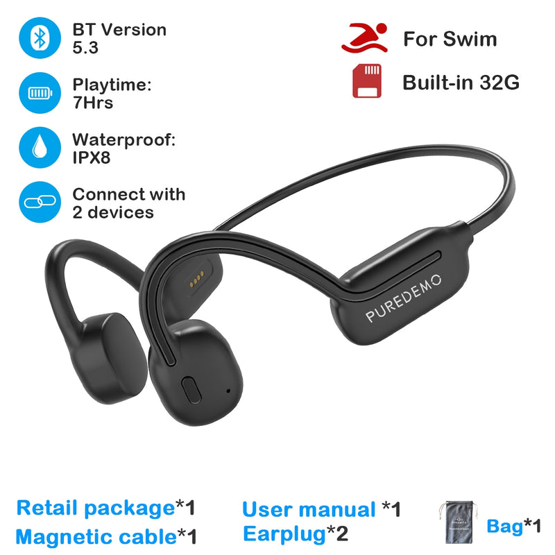 Real Bone Conduction Headphones Bluetooth 5.3 Wireless Earphones Waterproof Sports Headset with Mic for Workouts Running Driving