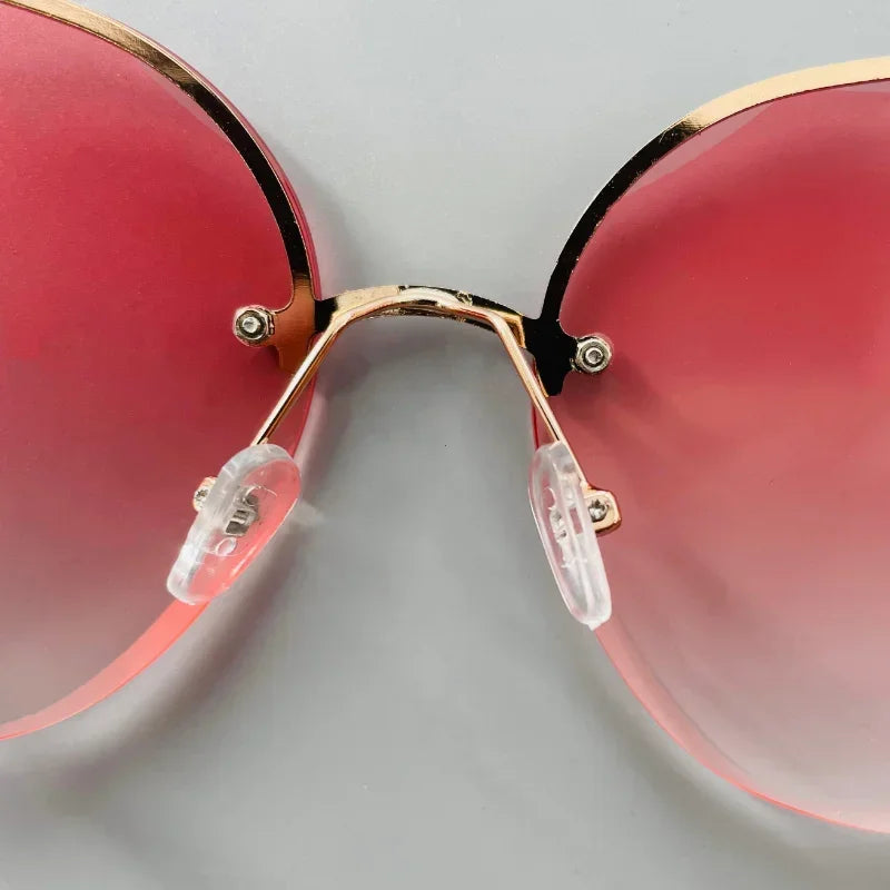 Irregular Round Sunglasses Women Brand Designer Gradient Fashion Sun Glasses Female Rimless Metal Curved Temples Oculos De Sol