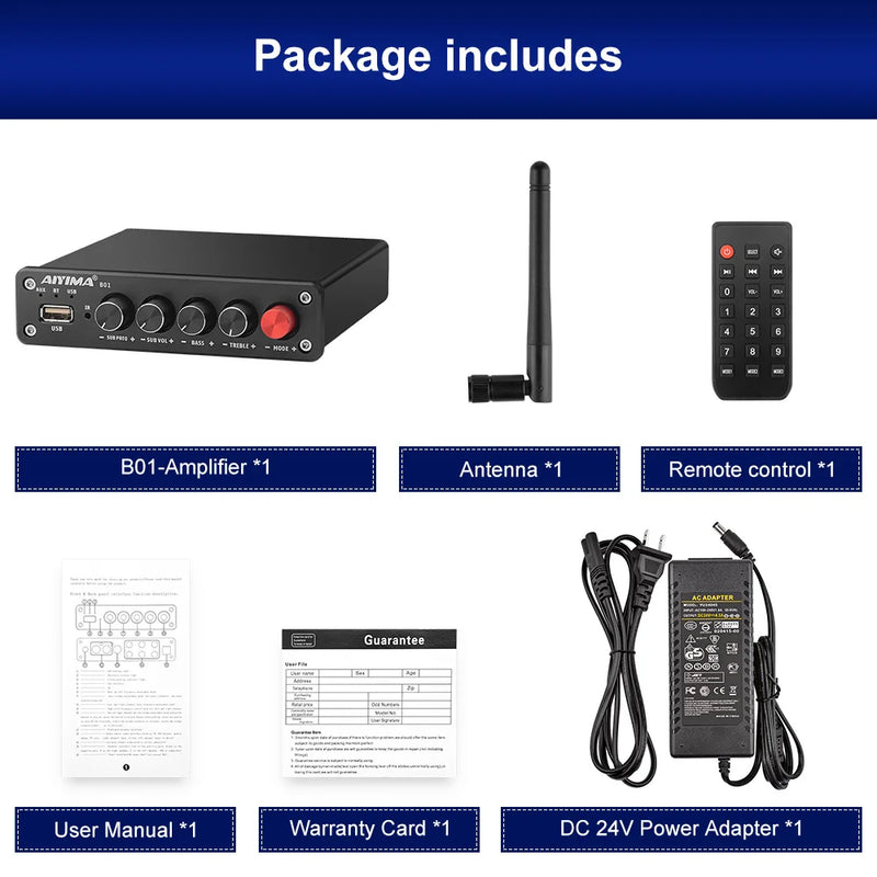 AIYIMA B01 Bluetooth 5.0 Subwoofer Digital Power Amplifier 50Wx2+100W TPA3116 Stereo 2.1 Sound Speaker Amplifier Audio USB Amp