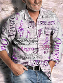 Casual Dark Men's Shirt Button Shirt Long Sleeve Party Autumn Winter Spring Summer 3D Printed Musical Note Lapel Shirt Button