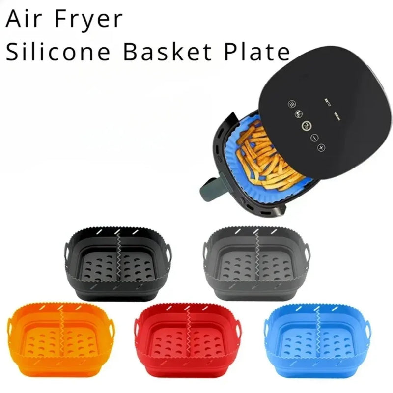 Air Fryer Silicone Tray Oven Baking Tray Fried Chicken Baking Tool Reusable Liner Airfryer Silicone Basket with Divider Plate