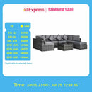 Outsunny 8 Pieces PE Rattan Corner Sofa Set with Thick Cushions, Aluminium Rattan Garden Furniture Set with Glass Top Table