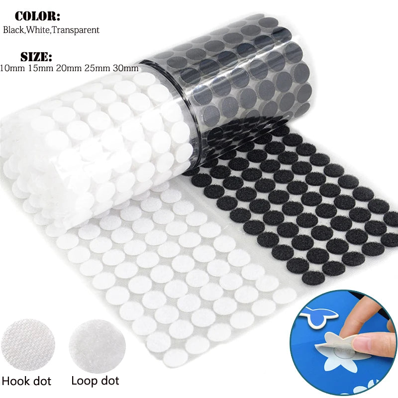 Dot Sticker Self Adhesive Fastener Tape Dots 10/15/20/25/30mm Strong Glue  Sticker Disc White Black Round Coinn Hook Loop Tape