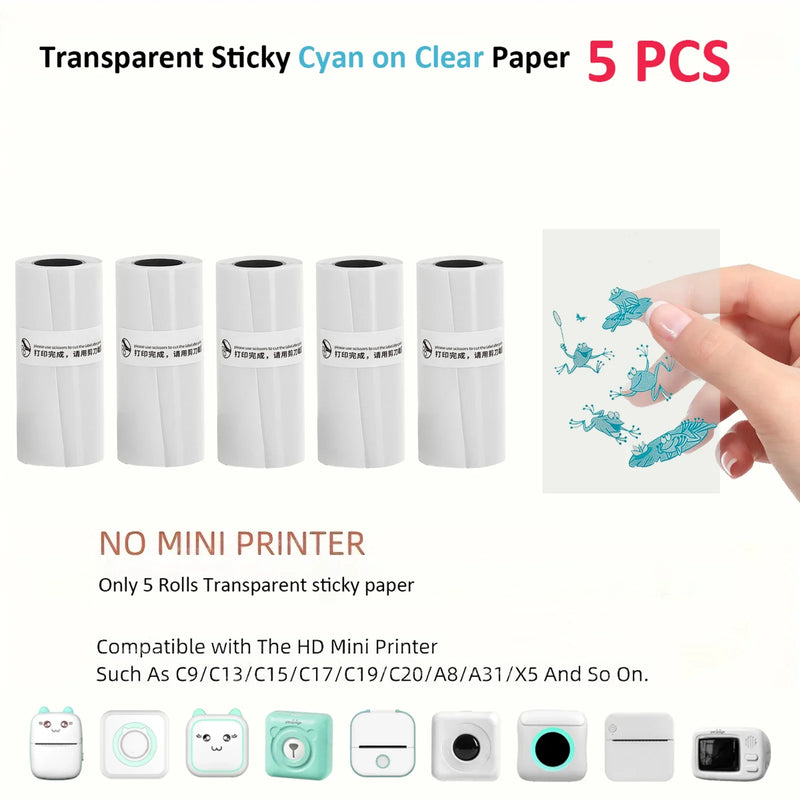 Thermal Paper Color On Clear Mini Printer Transparent Sticker Maker Small Pocket Printer Paper for Children DIY 57mm Photo Print