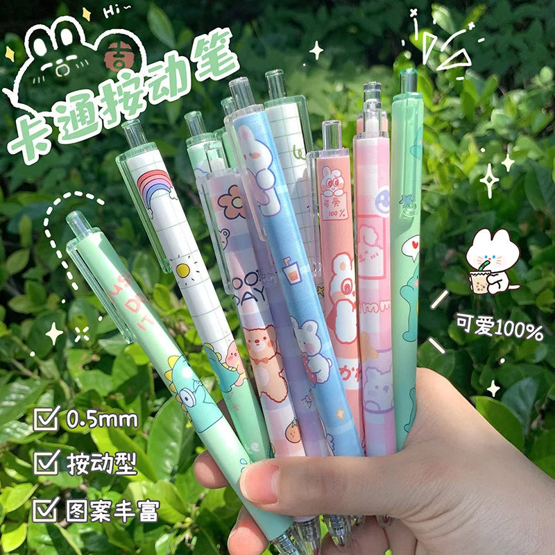 6pcs Kawaii Gel Pen Set Cartoon Press Ballpoint Pen for Students Cute Gelpen 0.5mm Black Refill Office School Stationery