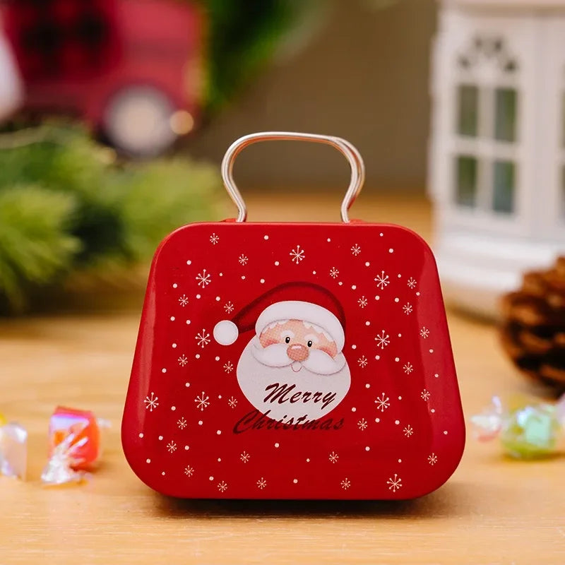 Mini Christmas Candy Iron Box Handbag Storage Box Xmas Gift Box Decoration Joy 2025 Noel Merry Christmas Supplies Kids Favor