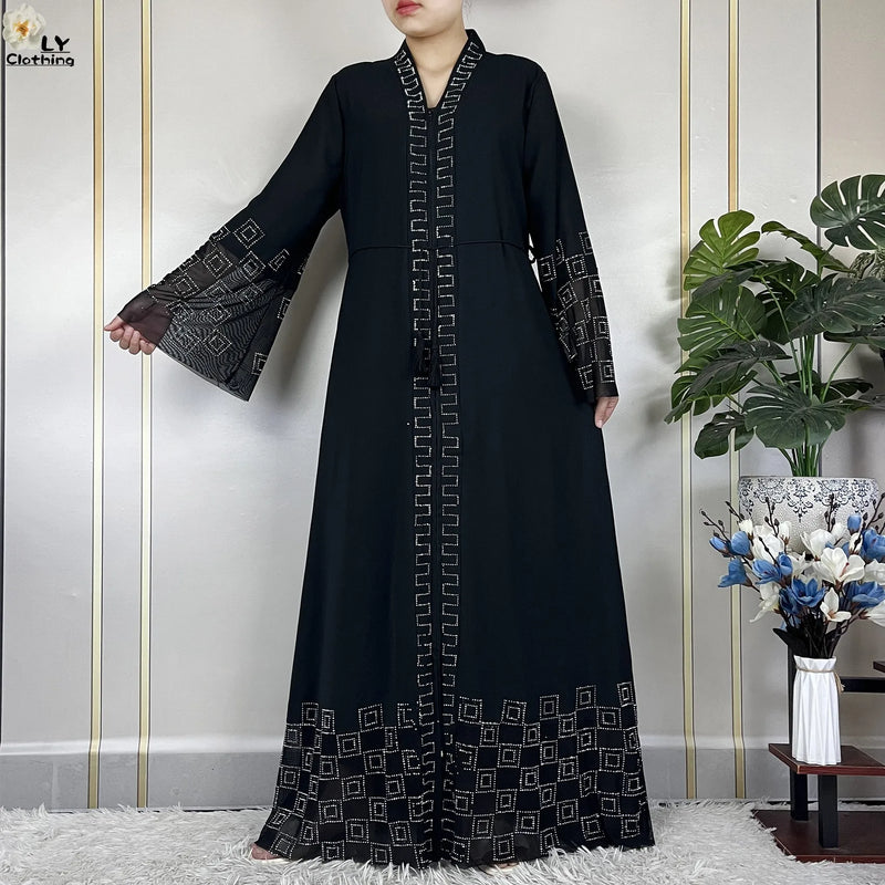 2024 For Women Elegant Dresses Dubai Party Outfits Long Sleeved Chiffon Dashiki Muslim Women Robe Open African Abaya Clothing