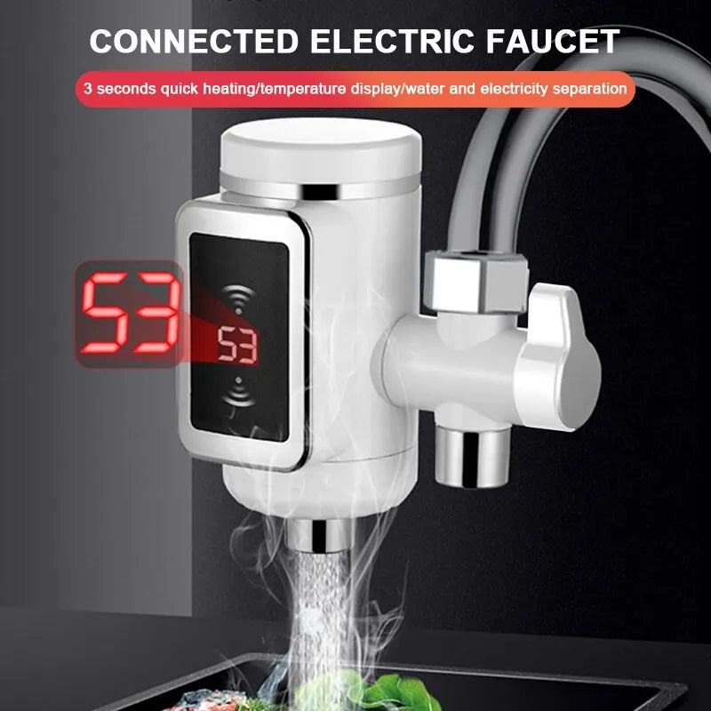 Kitchen Electric Water Heater Instant Hot Water Heater Faucet Kitchen Instant Heating Tap Water Heater with LED EU Plug