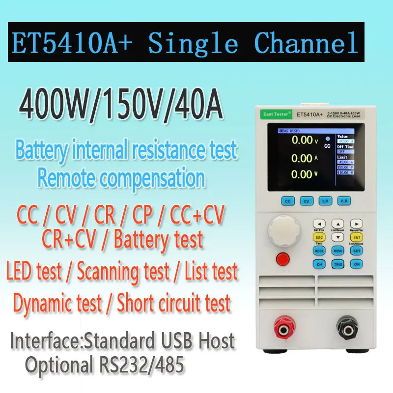 ET5410 DC Electronic Load Tester 400W Battery Capacity Tester Power Test Aging Tester 150V/40A RS485 Interface Software Support
