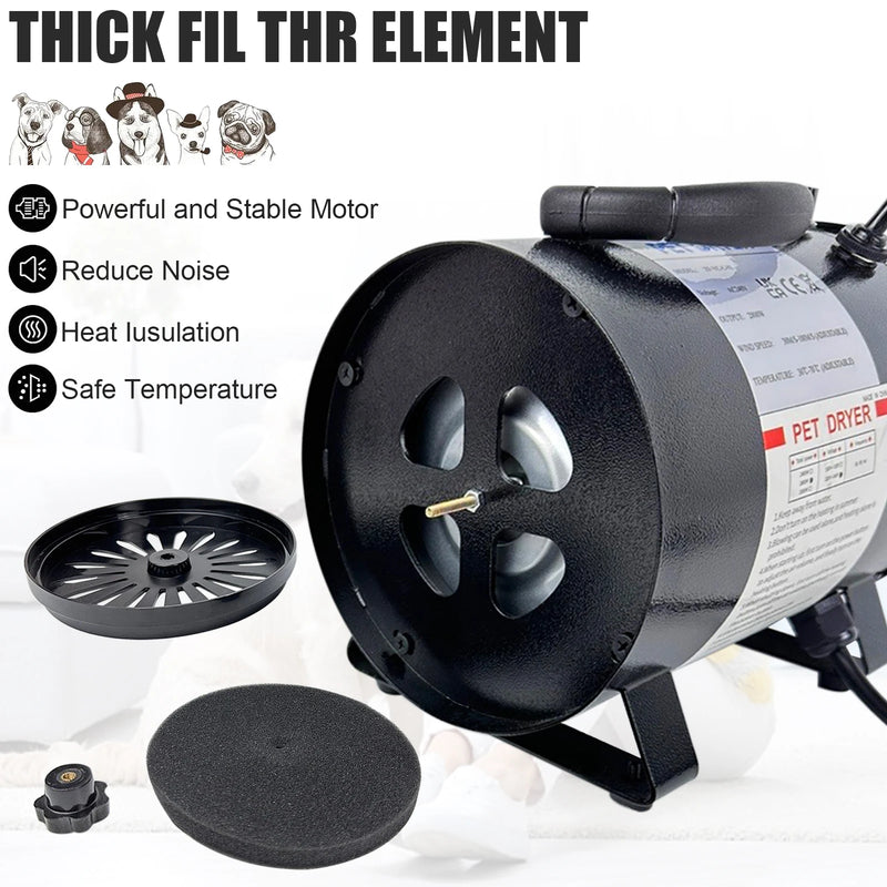 VickyHome Pet Dog Cat Grooming Hairdryers Professional 2800W Variable Speed Powerful Efficient Hair Fur Blower Dryer,3 Nozzles