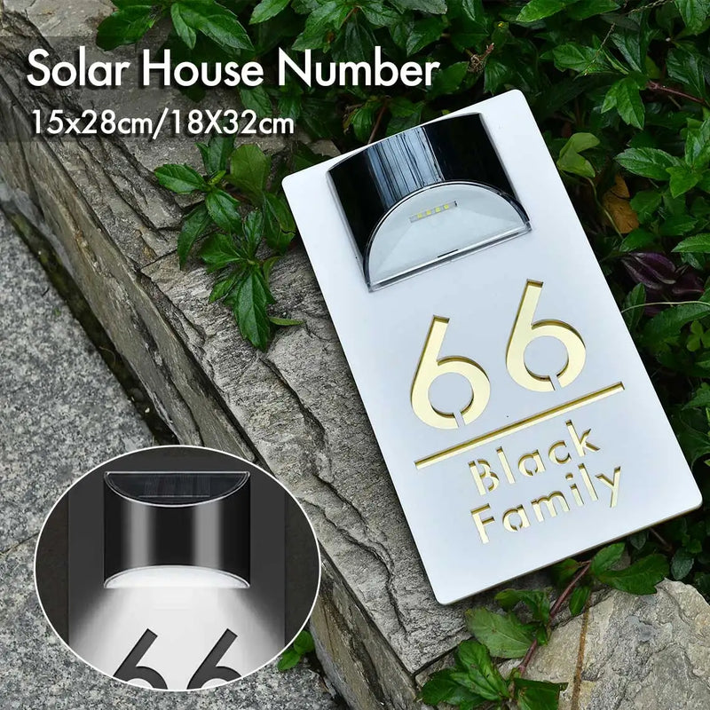 Personalized Solar House Sign LED Light Acrylic Plate Customized Address Plaque Outdoor Street Name Solar House Number Sign