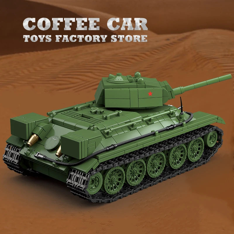 M4A3 Medium Tank Building Blocks T34/76 Armored Cars Bricks Model WW2 Classic Military Toys Adult Boys Kids Christmas Gifts DIY