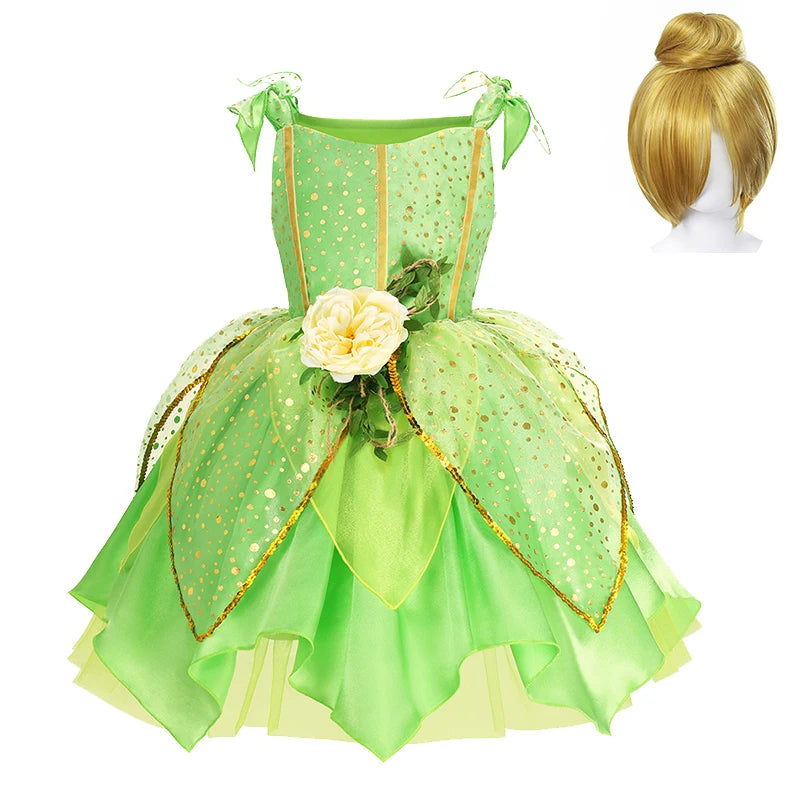 Disney Children Tinker Bell Princess Costume Girl Party Fancy Flower Vestido Christmas Birthday Carnival Dress Up Disguise Frock