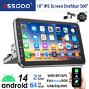 ESSGOO 10" Android 14 4+64G Wireless Carplay Car Stereo Rotatable Touchscreen 1 DIN GPS Nav Bluetooth FM RDS WIFI USB EQ SWC MIC