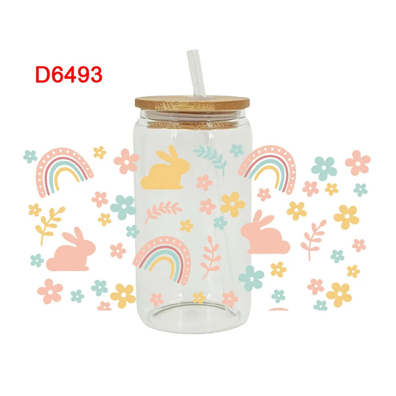 UV DTF Transfers Stickers, Cup Wraps, Bunny, Happy Easter, Printed for DIY Glass, Ceramic Metal Leather, 3D, 16oz D6263