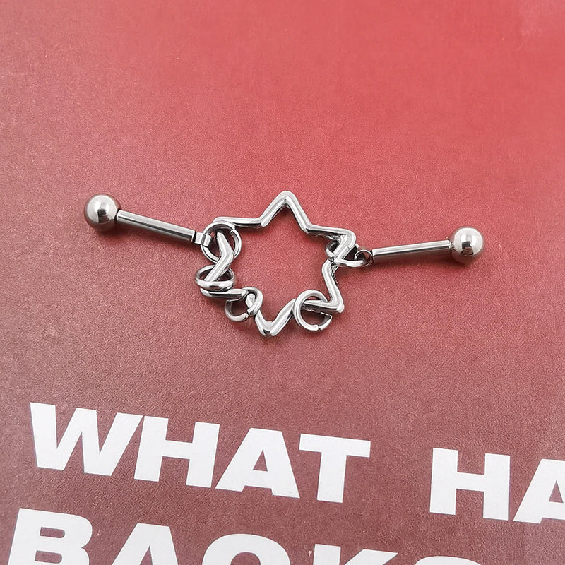 JHJT 14G Heart Industrial Piercing Surgical Steel Industrial Barbell Handcuffs Cat Star Cartilage Earring Body Jewelry