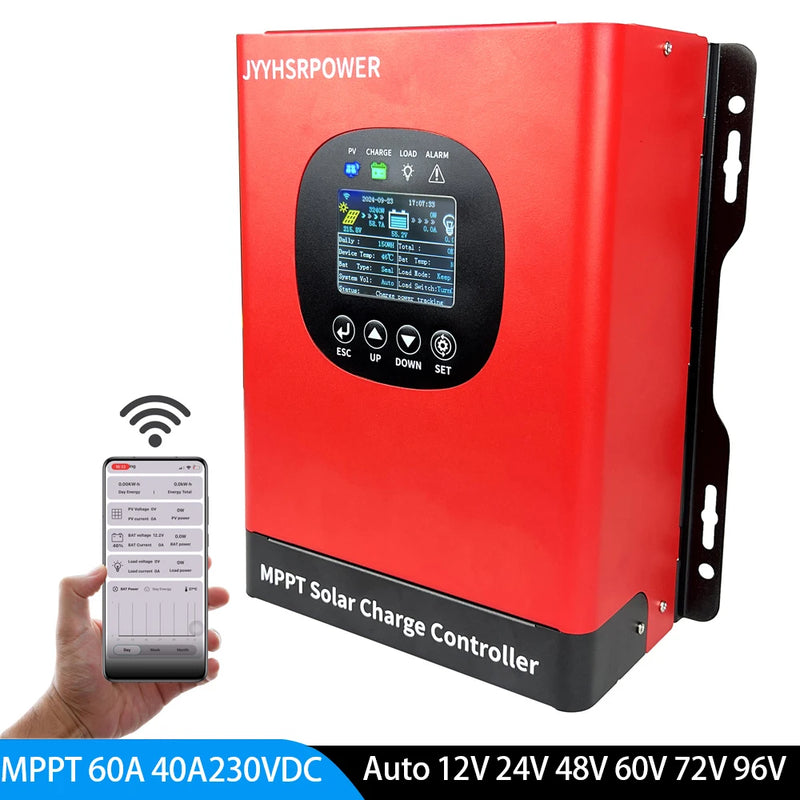 5760W 60A 50A 40A 80A Built-In WIFI MPPT Solar Charge Controller Max 230VDC For 12V 24V 48V 60V 72V 96V Auto System