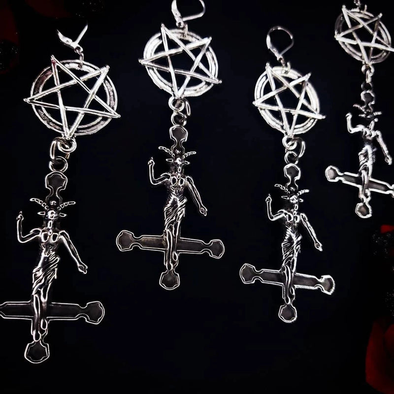 Goth  Punk Style Inverted Pentagram Baphomet Satan Earrings Religion Dark Art Fairy Goth Lovers Best Accessories