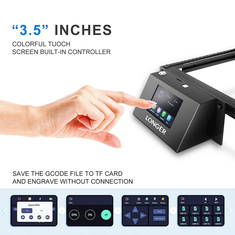 LONGER RAY5 10W Laser Engraver, 0.06x0.06mm Laser Spot, Touch Screen, Offline Carving, 32-Bit Chipset, Working Area 400x400mm