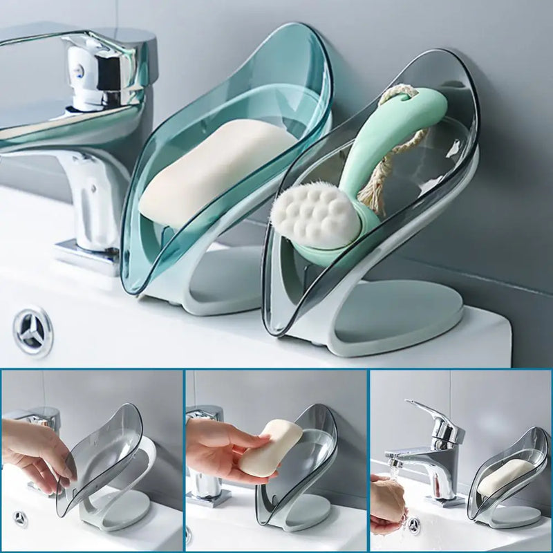 Leaf Shape Soap Box Drain Soap Holder Box Suction Cup Soap Dish For Bathroom Shower Toilet Shower Non-slip Drain Soap Case