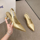 Fashion Female Shoes 2024 New Women's Pumps Solid Color Simple Mid Heel Shoes Sexy Pointed Toe Slingback Elegant Dress Shoes