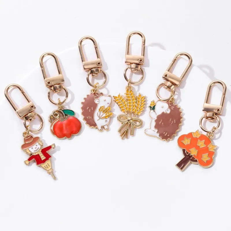 Cute Hedgehog Pumpkin Scarecrow Wheat Ear Keychain The Joy of Autumn Harvest Happy Pride Keyring For Making Handmade DIY Jewelry