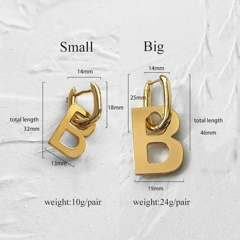 Peri'sBox 2 Sizes Thick Letter B Dangle Earrings for Women Bold Gold Color Geometrical Initial Hanging Earrings Celebrity Style